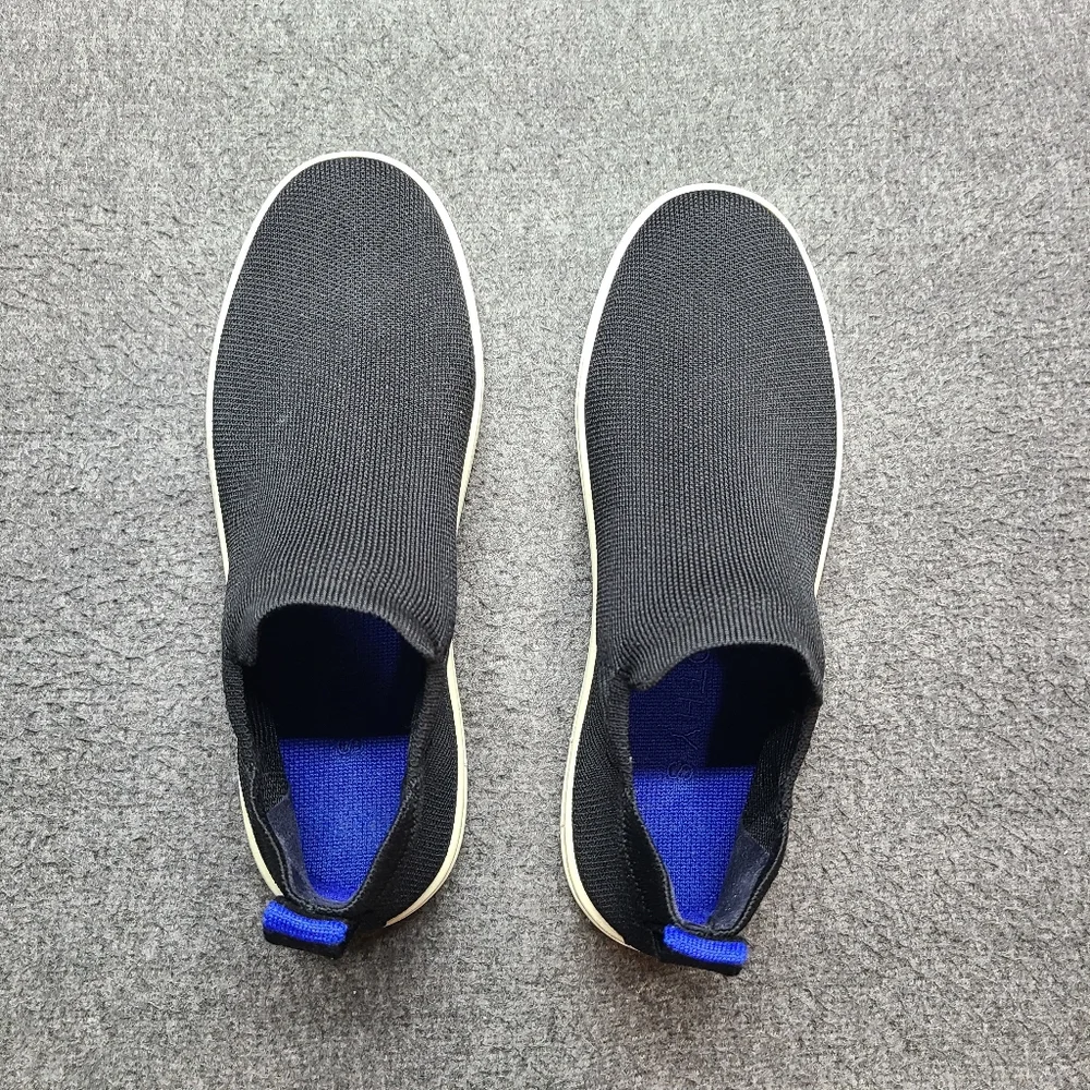 Rothy’s Slip On Sneakers Womens 8.5 Black Knit Blue Insole Casual Shoes